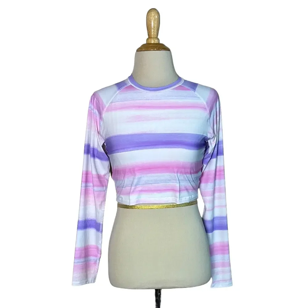 New WET Women‎ XL Pastel Watercolor Cropped Rashguard Swim Top Beach Coast